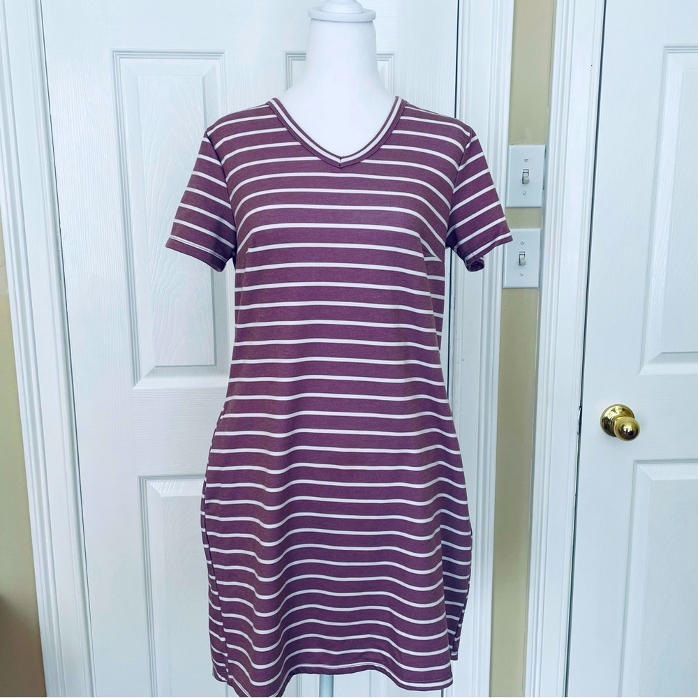 32 Degrees Sweatshirt Dress with Pockets, Size S, Lavender with White Stripe